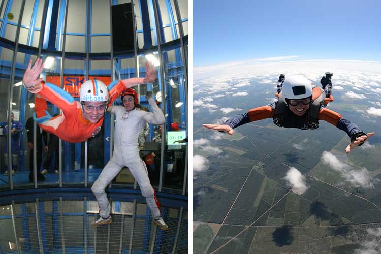 Vergelijking tussen windtunnel vliegen en vrije val tijdens skydiven